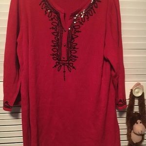 Red Sequin Tunic sweater Plus size M 14-16